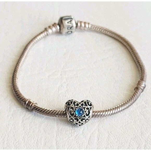 Sterling Silver Pandora Openwork Signature September Charm And Bracelet - Picture 1 of 7